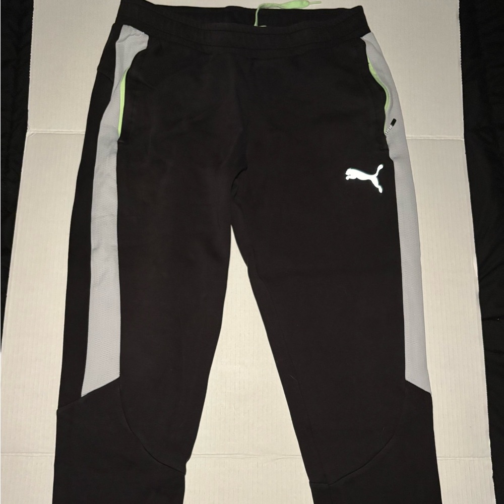 Puma Black Joggers with Gray and Green Accents
